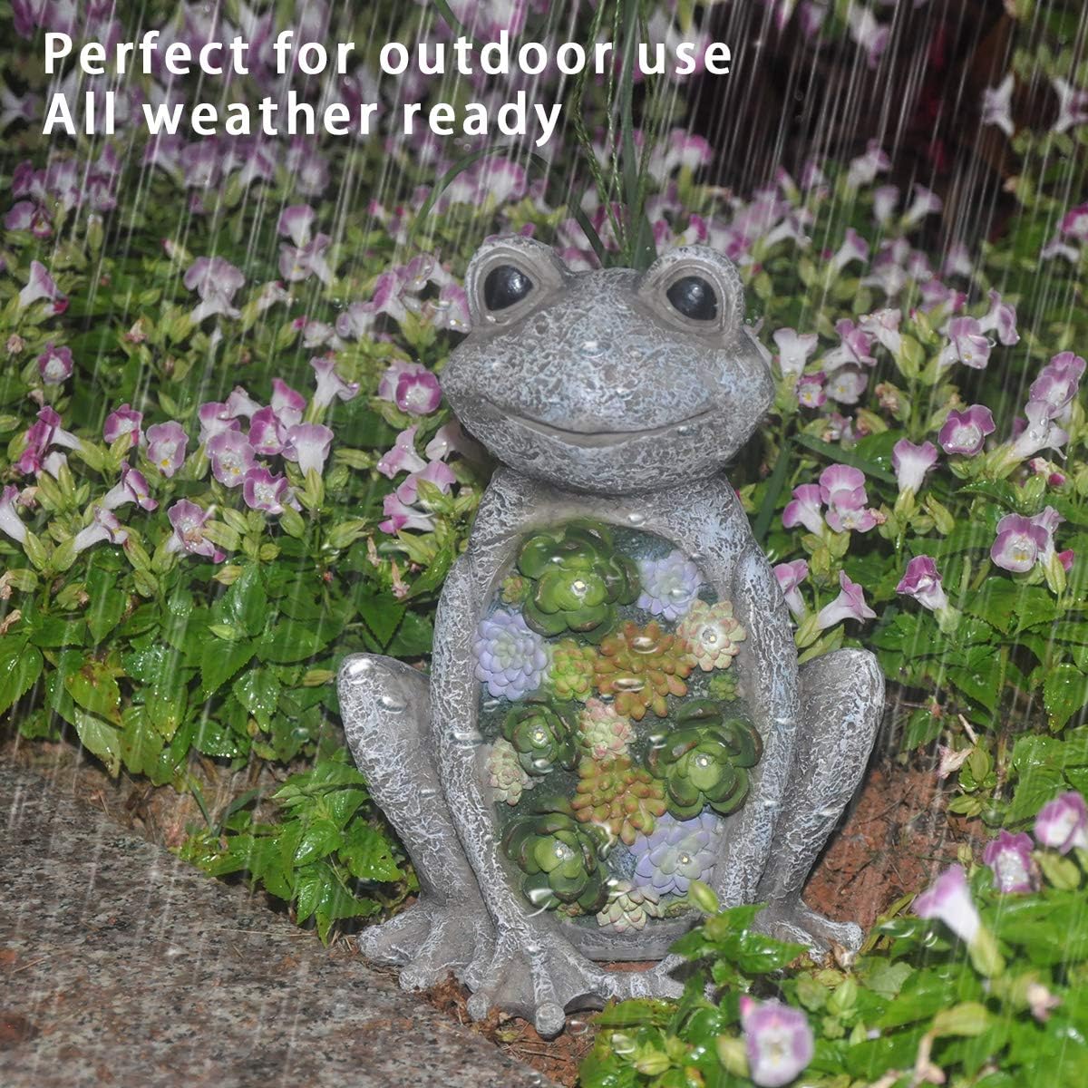 Garden Statue Frog Figurine - Waterproof Resin Succulent Plants with Solar Powered LED Lights for Halloween, Patio Yard Decorations, Home Decorations,9.5 x 7.2 Inch: Home Improvement