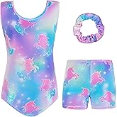 Nidoul Girls Gymnastics Leotards with Shorts Sleeveless Sparkly Dance Biketards Ballet Tumbling Outfit for 3-10 Years