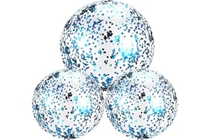 Hsei 3 Pcs Inflatable Beach Ball Glitter Christmas Swimming Pool Balls Floatable Confetti Blow Up Toys Decorations for Outdoor Summer Party Favor(Blue)