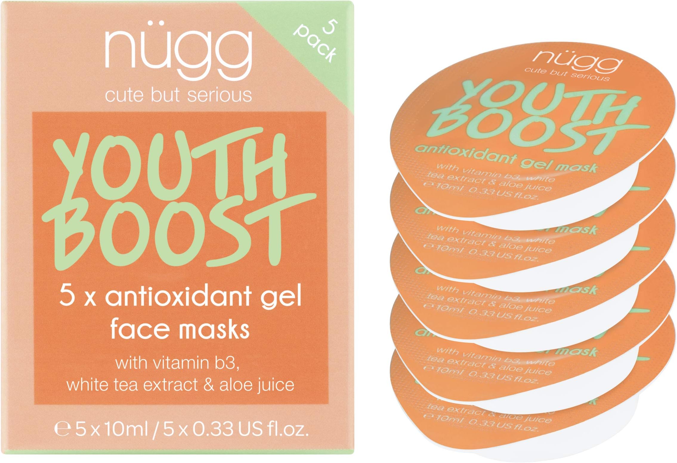 Nugg Beauty Anti Aging Mask for Youthful Skin with Vitamin B3 and White Tea Extract - 5 Pack of Single Use Face Mask Pods