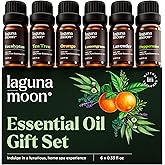 Lagunamoon Essential Oils Aromatherapy Set - 6 Oils for Diffusers, Home Care, Candle Making Scents, Fragrance, Humidifiers, Gifts - Peppermint, Tea Tree, Lavender, Eucalyptus, Orange (10mL)