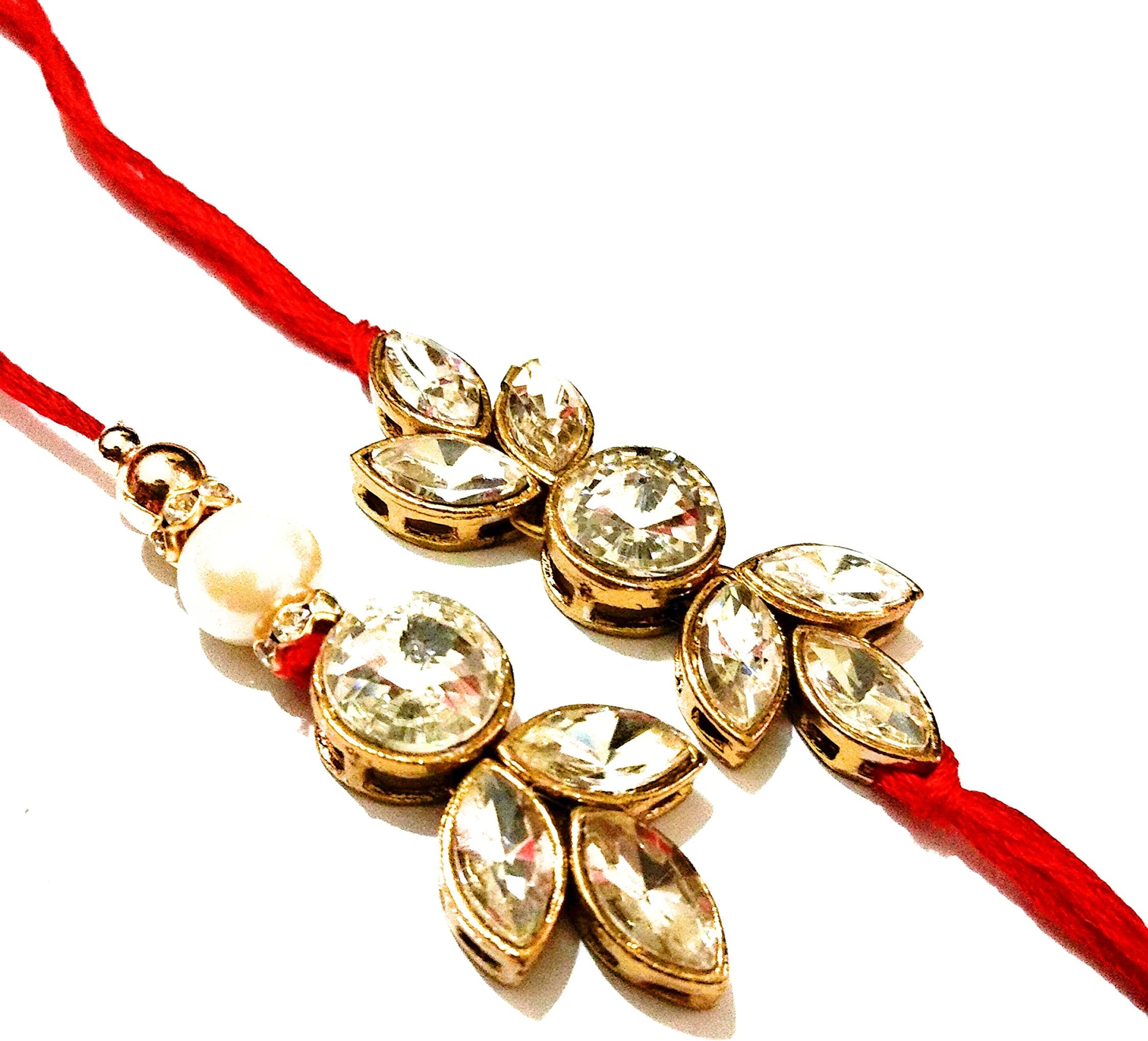 JN HANDICRAFT™ Gold Non-Precious Metal Kundan Couple Rakhi for Men and Women