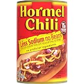 HORMEL Chili | 25% Less Sodium Chili No Beans, 15oz x12 | 25% Less Sodium than our regular Chili No Beans. 15g Protein /serving, Ready to Eat Meals. Perfect for Rice Bowls, Dips