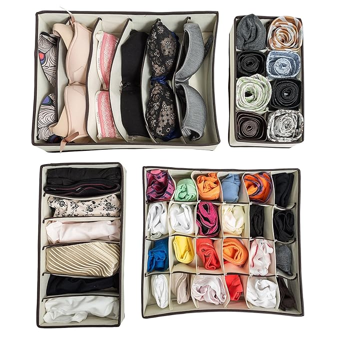 Tatkraft Neat Cajas de Tela Plegables para Ropa | Organizadores Separadores de Cajones | 4 Piezas