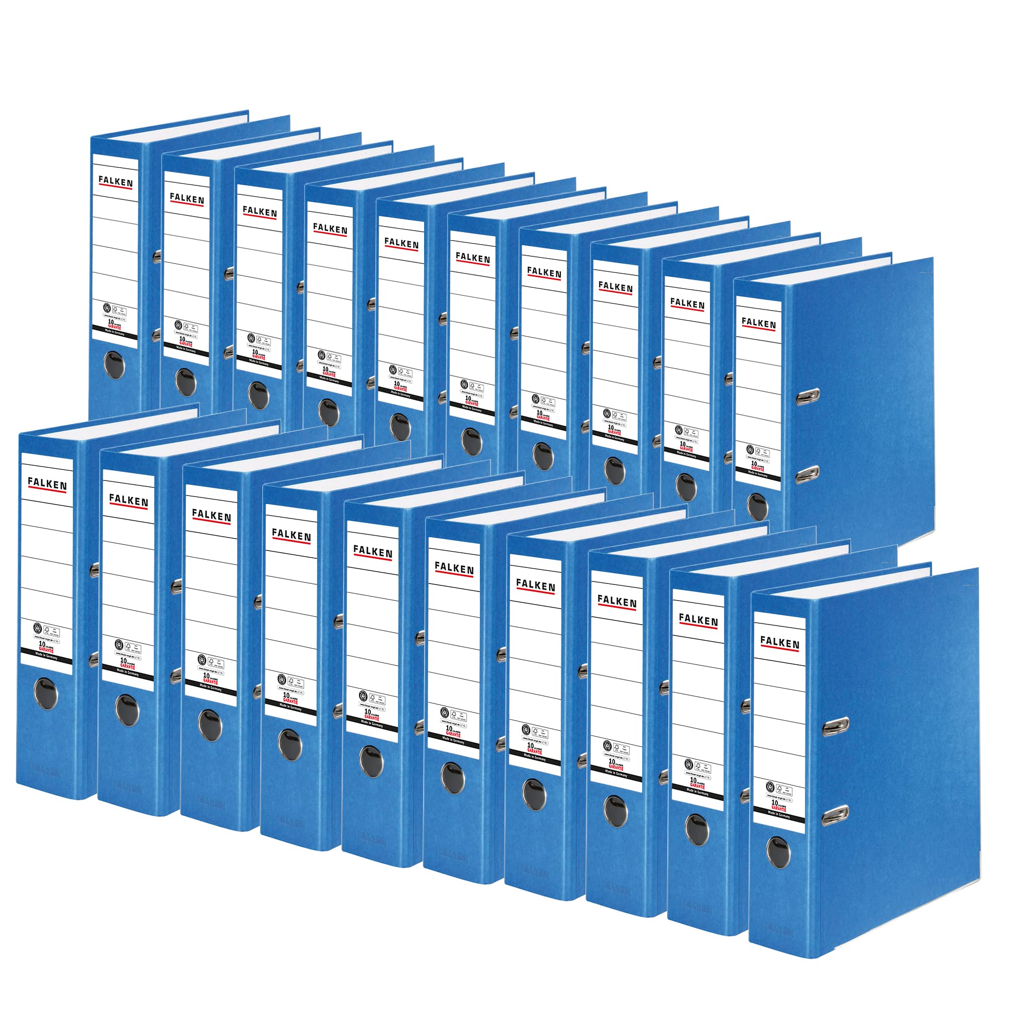 Exacompta - Ref 11285673001F - FALKEN - Recycolor Lever Arch Files - Suitable for A4 Documents, 80mm Spine, Spine Label, Metal Finger Hole - Blue (Pack of 20)