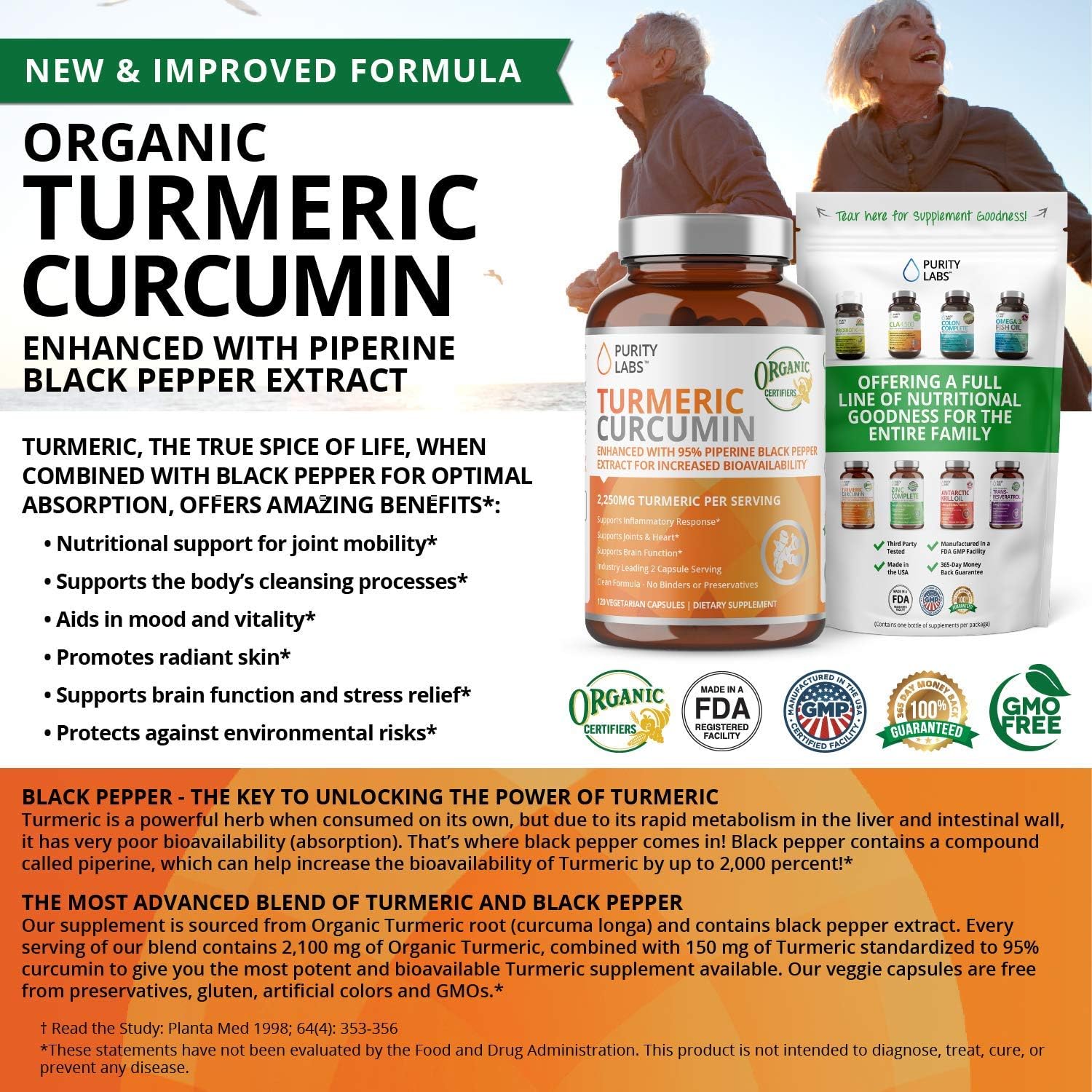 Organic Turmeric Curcumin 2,250MG. Highest Quality and Potency Available - 95% Standardized Curcuminoids and Black Pepper Bioperine for increased bioavailability - For Joint Mobility & Inflammation: Health & Personal Care