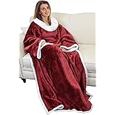 Catalonia Sherpa Wearable Blanket with Sleeves Arms, Comfy Sleeved TV Wrap Blanket, Large Snuggly Throw for Women and Men, Gift for Her