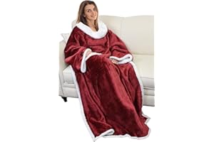 Catalonia Sherpa Wearable Blanket with Sleeves Arms, Comfy Sleeved TV Wrap Blanket, Large Snuggly Throw for Women and Men, Gift for Her