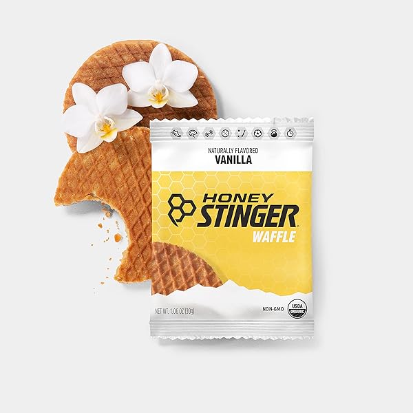 HONEY STINGER ORGANIC VANILLA WAFFLE, ENERGY STROOPWAFEL FOR EXERCISE, ENDURANCE AND PERFORMANCE, SPORTS NUTRITION FOR HOME & GYM, PRE AND POST WORKOUT, 16.96 OUNCES (PACK OF 16)