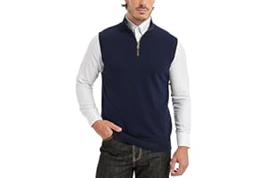 Kallspin Men’s Pure Cotton Quarter Zipper Sweater Vest V-Neck Lightweight Sleeveless Knitted Pullover