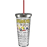 Spoontiques - Stainless Steel Cup - 24 oz Double Wall Insulated Drinkware with BPA Free Acrylic Lining - Twist Lock Lid with Color Coordinated Straw - Peanuts Stainless Cup