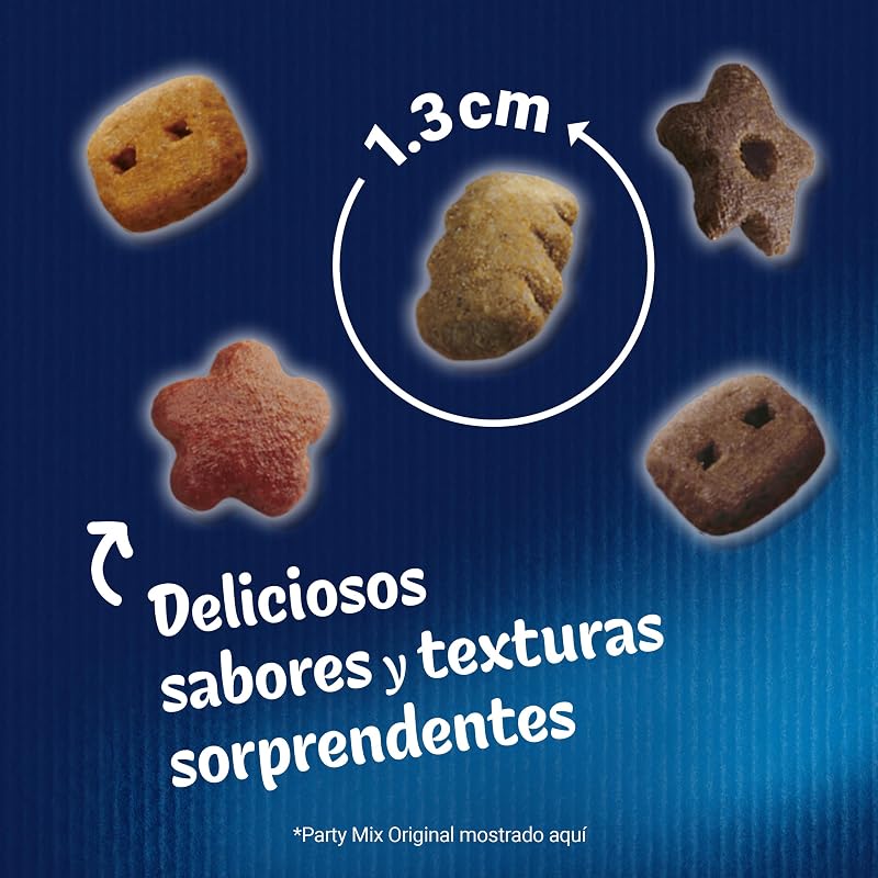 Party Mix Original, Snack, Premio para Gato, Sabor Pollo, Hígado y Pavo, 8 Bolsas de 60 g