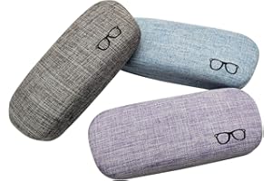 HSYMQ 3Pack Hard Shell Eyeglasses Case Protector Linen Fabrics Large Glasses Case Concise