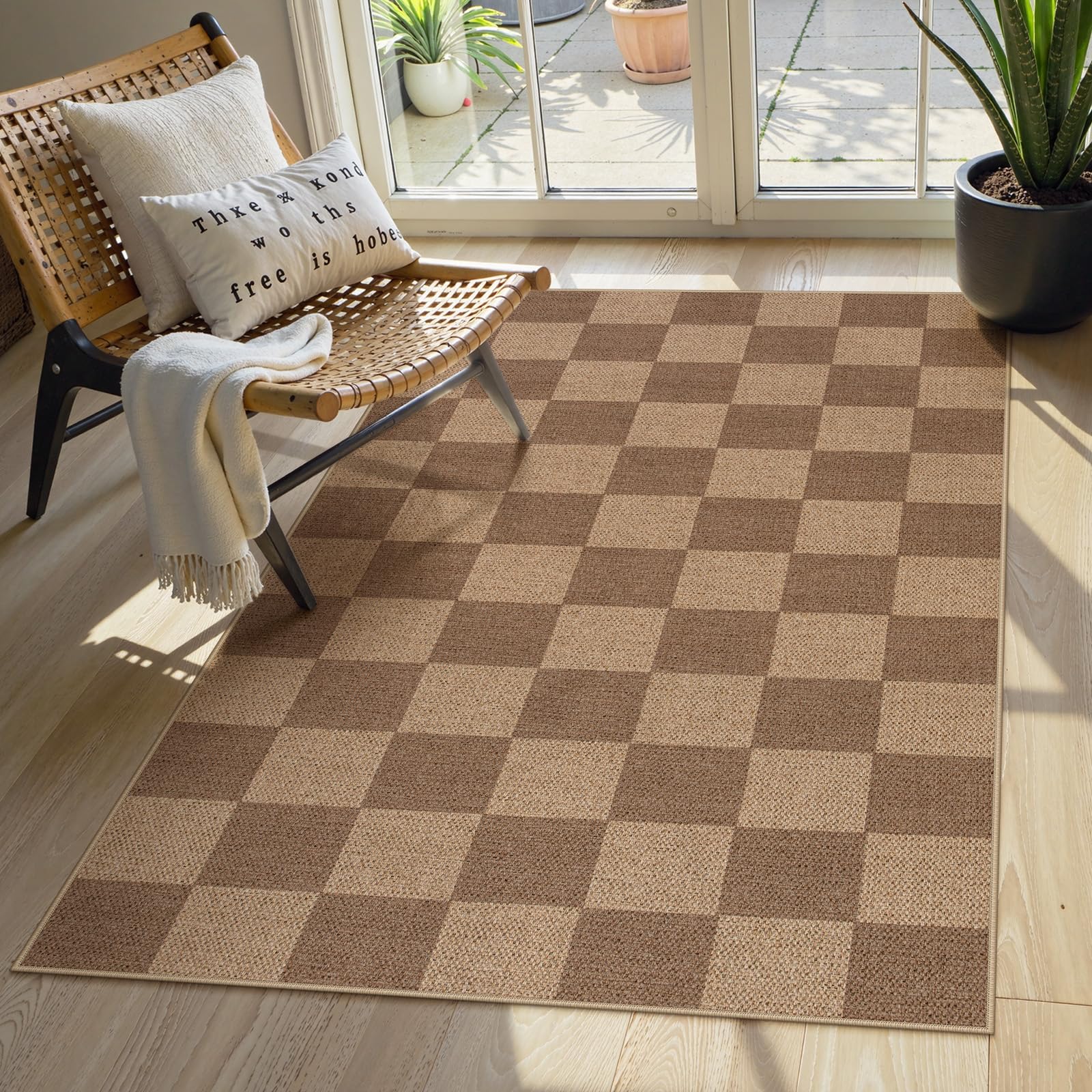 Photo 1 of Lahome Checkered Easy Jute Entryway Rug, Washable Rugs 3x5 for Living Room Farmhouse Carpet, Non Slip Indoor Outdoor Door Mat Checkerboard Throw Carpet for Entry Patio Guestroom Deck