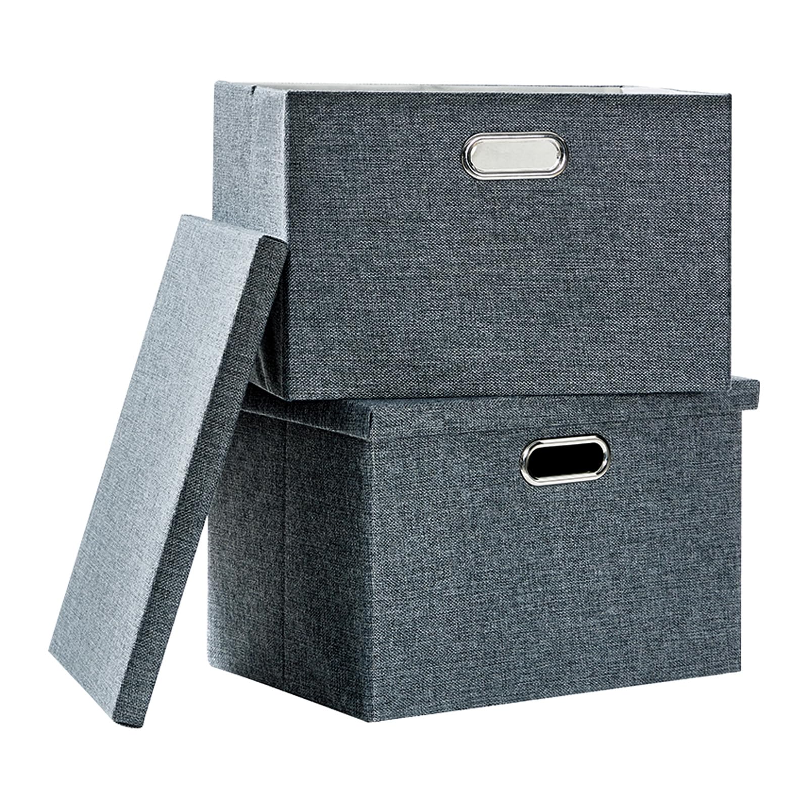AlphaHome Fabric Storage Boxes with Lids [2 Pack], Foldable Linen Fabric Storage Baskets for Organising Clothes and Toys (Slate Grey, Large) — image 1