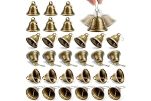 MCPINKY 34PCS Craft Bells, Small Brass Bells with Spring Hooks Hanging for Homes, Wedding Party Decorations, Keychain, Hanging Wind Chimes, 1.7" X 1.5", Vintage