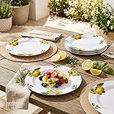 Yinshine Melamine Dinner Plates 10 Inch – Lemon Print Design Dishes Set of 6,Outdoor & Indoor Use,Shatterproof & Dishwasher Safe,Perfect for Picnic, Patio, and Everyday Dining,White