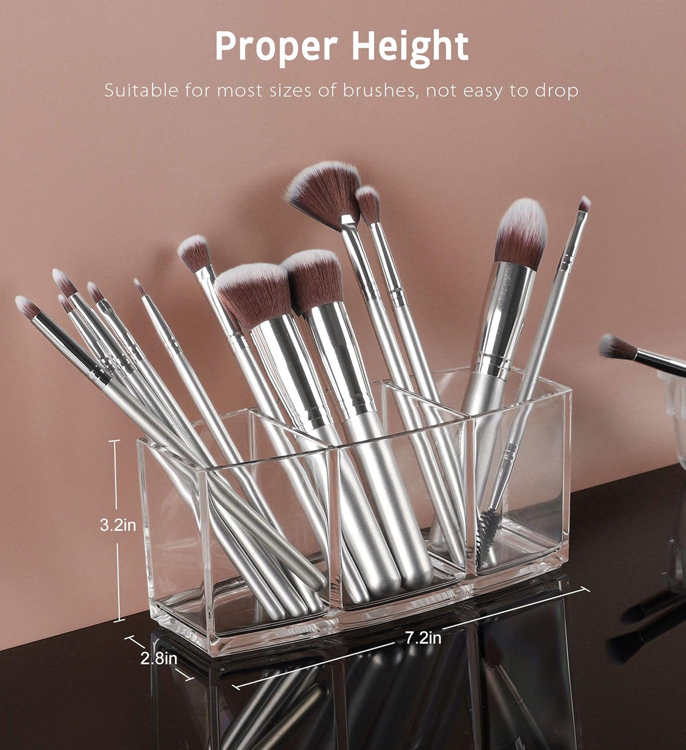 Syntus Makeup Brush Holder Organizer, Acrylic 3 Slot Large Capacity Cosmetic Brushes Storage Box, Clear: Beauty