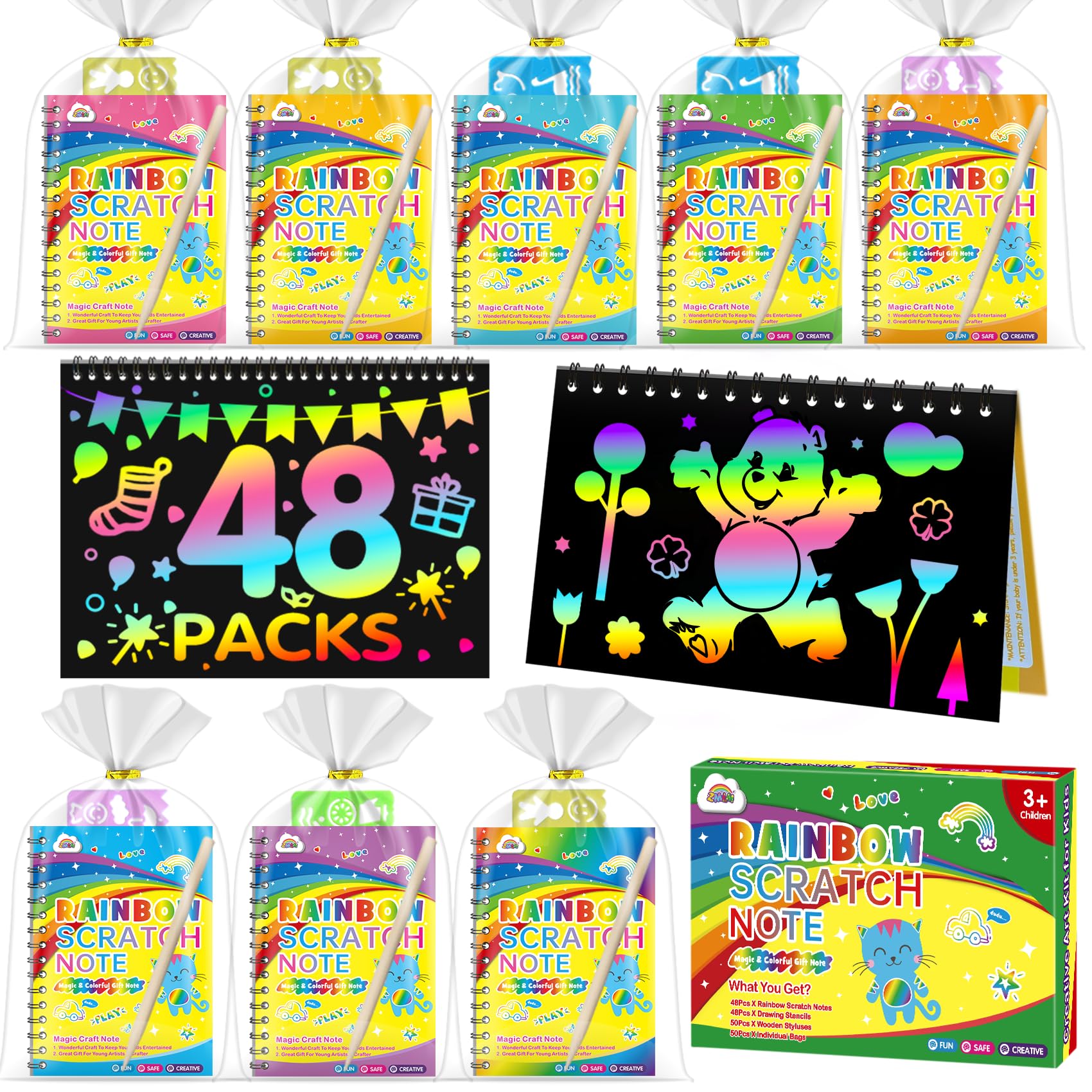 ZMLM Party Bag Fillers for Kids - Scratch Art Party Bag Fillers for Kids, Arts and Crafts for kids Ages 4-9, Rainbow Scratch Books,Easter Gifts,Classroom Birthday Gifts for Girls & Boys (48 Pack)