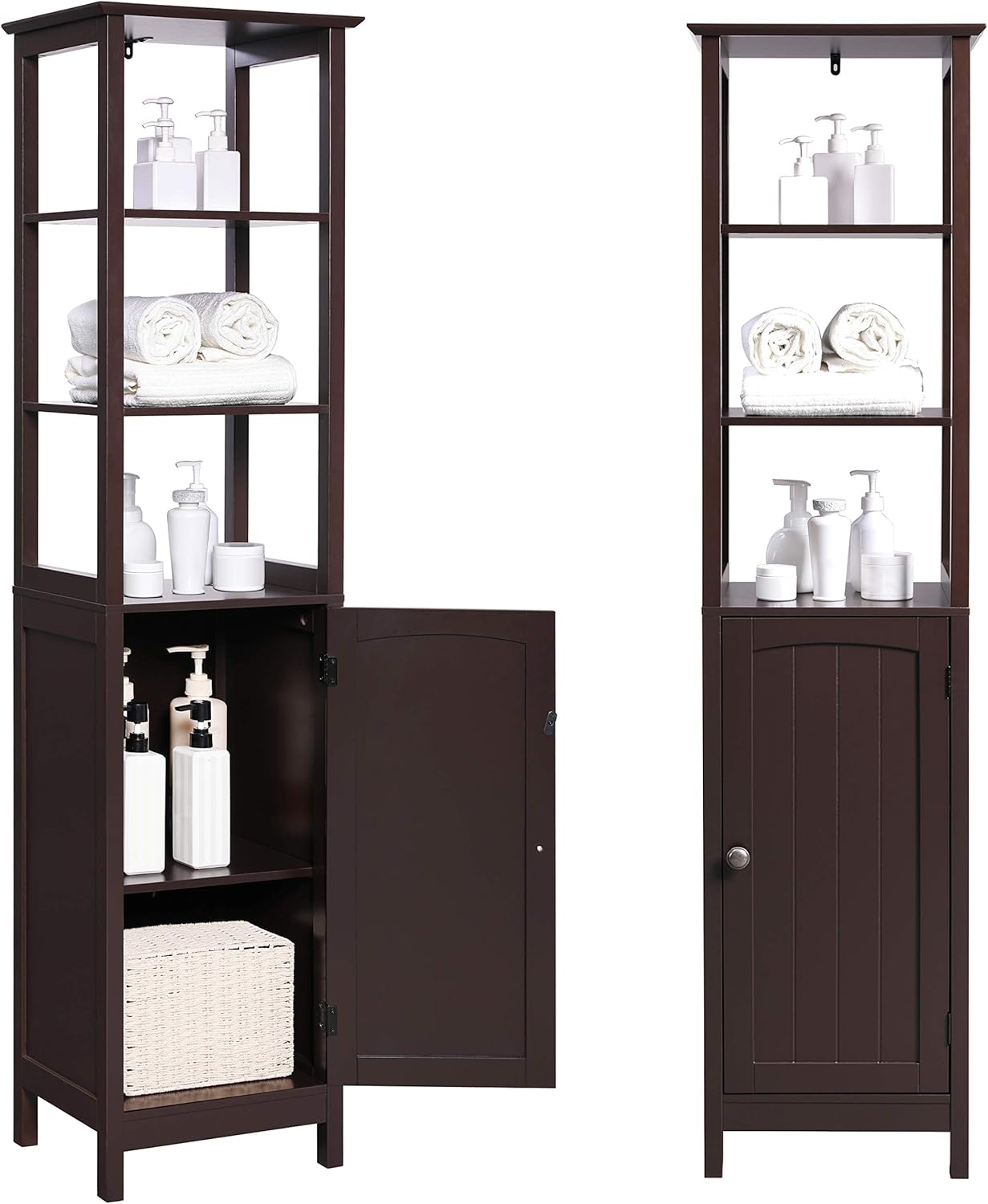 vasagle storage cabinet on Free Standing Linen Tower Wooden Cupboard Brown Ubbc63br Vasagle Floor Cabinet Multifunctional Bathroom Storage Cabinet With 3 Tier Shelf Accent Furniture Storage Cabinets