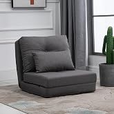 HOMCOM Folding Sofa Bed Convertible Sleeper Chair with Pillow Dark Grey | Adjustable Backrest, Metal Frame, Upholstered Chair Bed, Floor Sofa, Living Room Bedroom