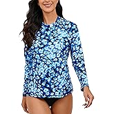 Halcurt Womens Long Sleeve Rash Guard Swim Shirts with Built in Bra UPF50+ Sun Protection Swimsuit Top