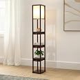 Brightech Maxwell Drawer Edition - Modern Shelf Floor Lamp with Drawer - Corner Display Floor Lamps with Shelves for Living R
