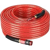 EADUTY Heavy Duty Reinforced Polyurethane Air Hose 1/4 in x 100 ft, Lightweight, Flexible Compressor Hose with Universal Quick Coupler, Plug and Bend Restrictors, Red