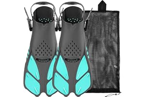 Sugaroom Swim Fins Open Heel, Adjustable Snorkel Fins Diving Fins with Mesh Bag, Snorkeling Gear Flippers Travel Size Short Flippers for Lap Swimming Scuba Dive Adult Men Women Kids