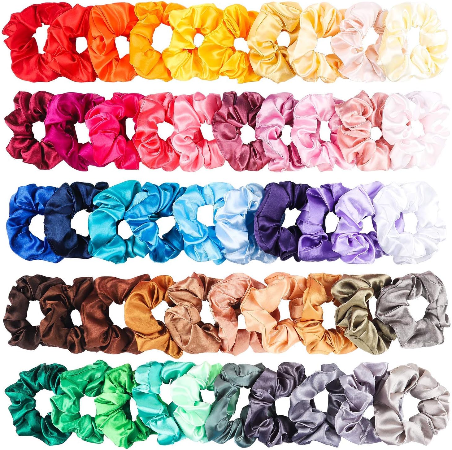BEYUMI 50 Packs Silk Satin Hair Scrunchies Set Colorful Elastic Hair Ties Hair Bobbles Ponytail Holder Soft Traceless Hair Accessories Solid Color Ropes Scrunchies for Women Girls