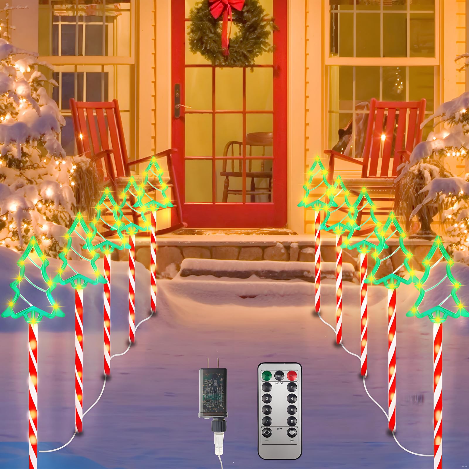 Photo 1 of 10 Pack Christmas Pathway Lights Outdoor Decorations, Candy Cane Christmas Tree Path Lights for Outside, 8 Modes Xmas Holiday Ligthed Walkway Yard Stakes for Porch Yard Lawn Driveway Holiday Decor