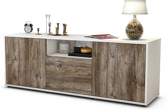 Stil.Zeit Möbel TV Schrank Lowboard Andreana, Korpus in Weiss matt