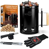 WILLBBQ BBQ Charcoal Chimney Starter Set with Cubes, Air Blower and Mitts | Durable Galvanized Steel and Heat Shield for BBQ, Fire Pits, Fireplaces, Campfires, Chimineas, and Pizza Ovens Black