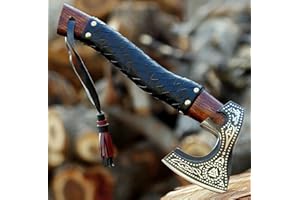 SHINY CRAFTS-Viking Axe Bearded Axe Tomahawk Birthday Gifts-Viking Axe Real, Bearded Axe Real Hatchet Russian Valknut Wood Working Tool with Premium Leather Sheath (SCA-10)