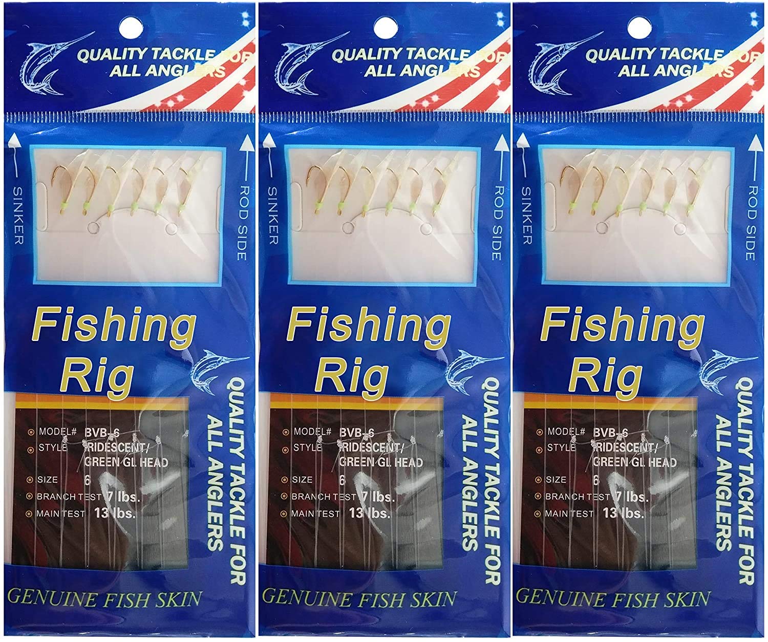 OROOTL Fishing Rigs Saltwater Bait Lures, 9 Packs Fishing Bait Rigs with Fish Skin High Carbon Steel Hooks Glow Bait Rig Tackle Size 4 6 8
