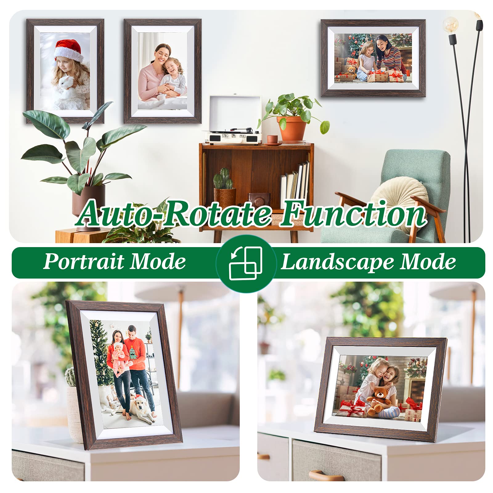 Frameo-Digital-Picture Frame 10.1 Inch Electronic-Digital Photo Frame with IPS Touch Screen HD Display, Smart WiFi Photos or Videos Farme via Free Frameo APP (Brown Wood Frame)