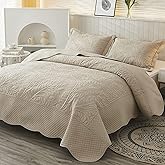 MarCielo 3-Piece 100% Cotton Oversized Bedspread Lightweight Quilt Coverlet Embroidery Farmhouse Bedding Set T0 (Yellowish Beige, Oversized King (118"x106"))