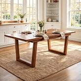 DM Furniture 55-71" Extendable Dining Table for 4-8, Reclaimed Pine Wood Kitchen Table with U-Shaped Leg, Rectangular Dining Room Table for Kitchen, Home Office, Living Room, Space Saving, Walnut