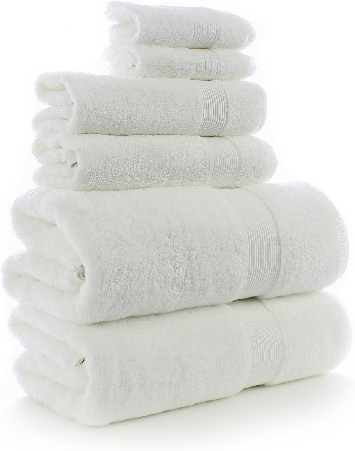 TURKUOISE TURKISH TOWEL Premium Turkish Cotton Double Border Towel Set - Eco Friendly,Bath Towels, Hand Towels, Wash Clothes (Wide Border-White, 6): Home & Kitchen