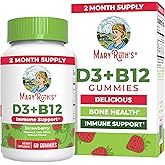 MaryRuth Organics Vegan Vitamin D3 + Vitamin B12 Gummies | 2 Month Supply | Supports Bone Health | Immune Support Supplement 