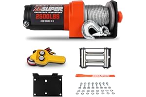 ZESUPER 2500 lb 12V DC Electric Winch 50 ft Steel Cable Off Road Waterproof UTV ATV Boat Modified Vehicles Winch Kits Wired R
