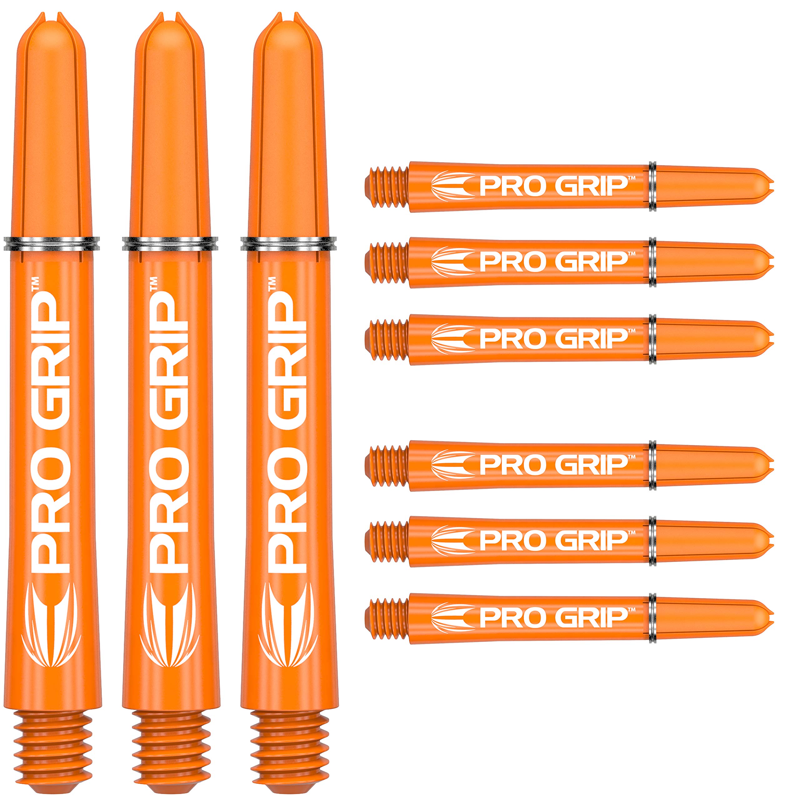 Target Darts Pro Grip Shafts – Set of 9 | Orange, Short (34mm) | Dart Stems, Professional Darts Accessories, 2BA Shaft Multipack with Rings