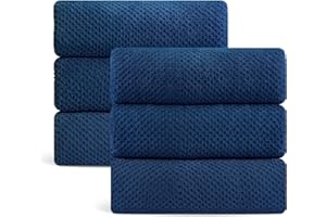 SMUGE Ultra Soft Towel Set of 6, Navy Microfiber Big Bath Towel Sheets 28x55 Inches, Luxury Plush Towels- Waffle Weave Design,Highly Absorbent,Quick Dry,Premium Quality Towel Set for Bathroom