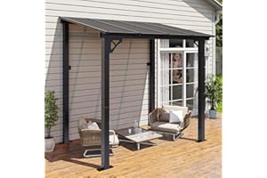 Aoxun 8’x 5’ Premium Gazebo with Aluminum Top Frame & Polycarbonate Panel, Wall Mounted Gazebos Pergola, Outdoor Patio Lean to Gazebo, Awnings with Sloped Roof, for Backyard, Porch, Deck