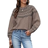 Womens Cashmere Fair Isle Sweaters Vintage Sweater Colorful Wool Crew Neck Long Sleeve Pullover Jumper Tops