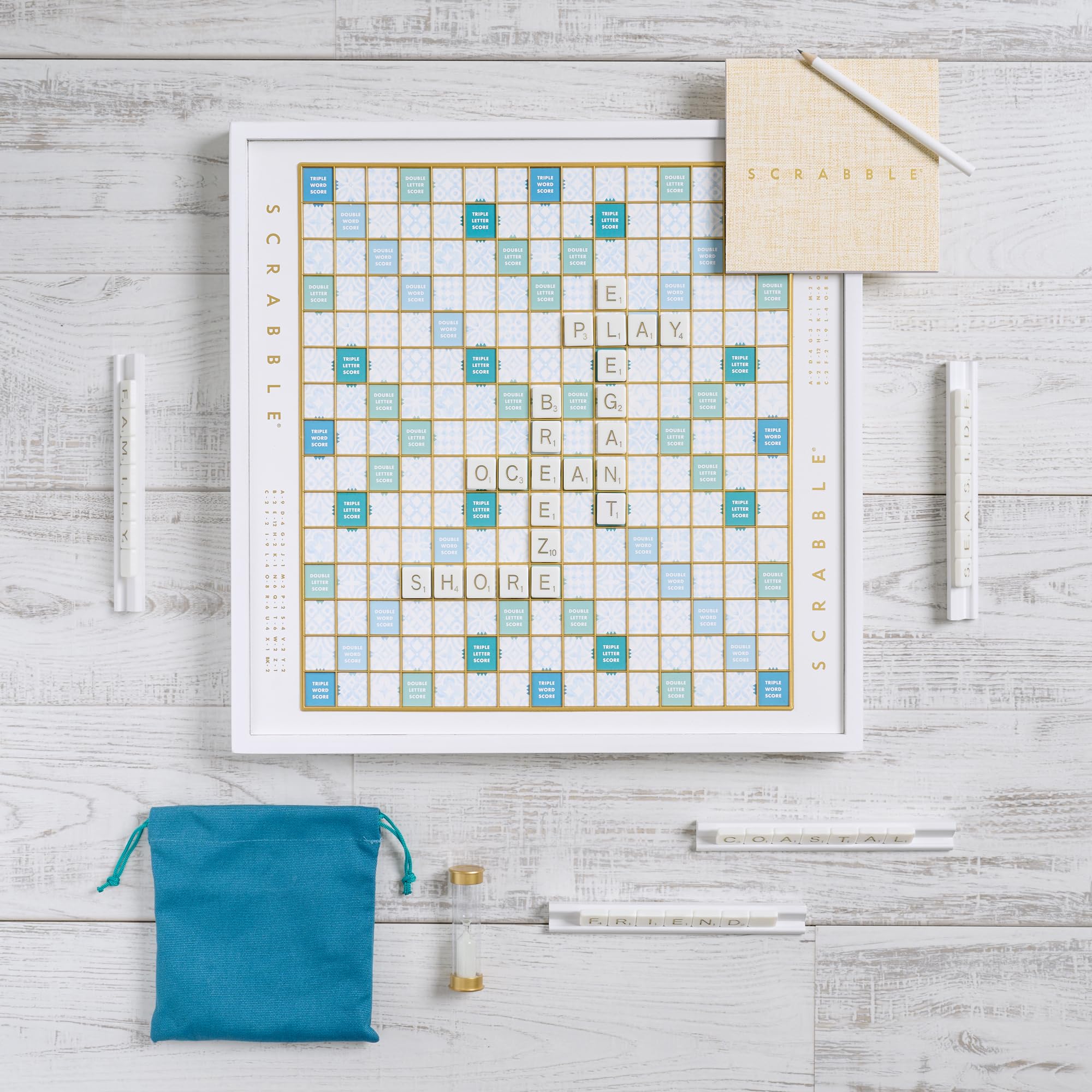 WS Game Company Scrabble Bianco Edition with Rotating Wooden Game Board