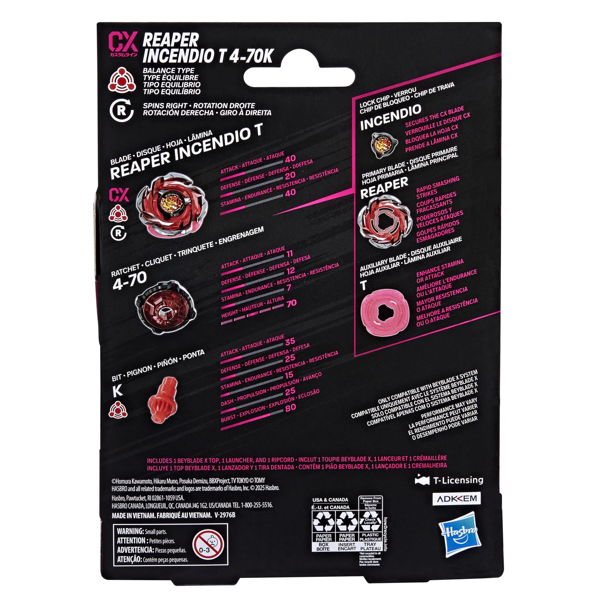 Beyblade X Reaper Incendio T 4-70K CX Starter Pack Set, Balance Type Top and Launcher; Authentic Takara Tomy Battle Tops Games, Toys for Boys and Girls 8+