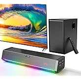 TV Speakers, Home Theater Speaker Wireless Audio Soundbar TV Speaker + Bass Subwoofer Wired Connect, Bluetooth Enabled/Optical/AUX/COAXIAL Inputs with Remote Control