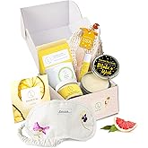 Lizush Luxury Spa Gifts for Women – 7 Piece Citrus Spa Gift Set with Candle, Gift Baskets for Women, Body Care Set for Mom, Birthday Box, Relaxation & Self Care Spa Kit for Wife – Handmade in the USA