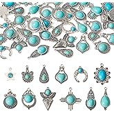 Pandahall 48Pcs Turquoise Charm Pendant for Jewelry Making Tibetan Turquoise Earring Charms Western Charm for Women Bohemian Earring Necklace Bracelet Jewelry Making